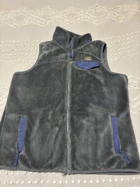 L.L. Bean Gray Fleece Vest with Blue Trim